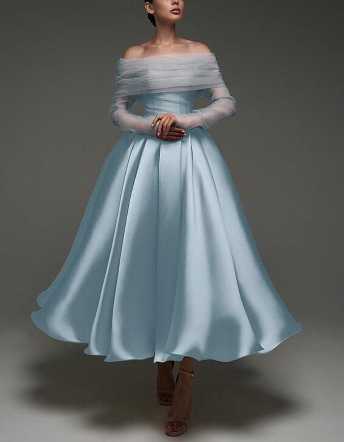 Morgan & Brooke | Pink Satin Strapless A-Line Shawl Dress