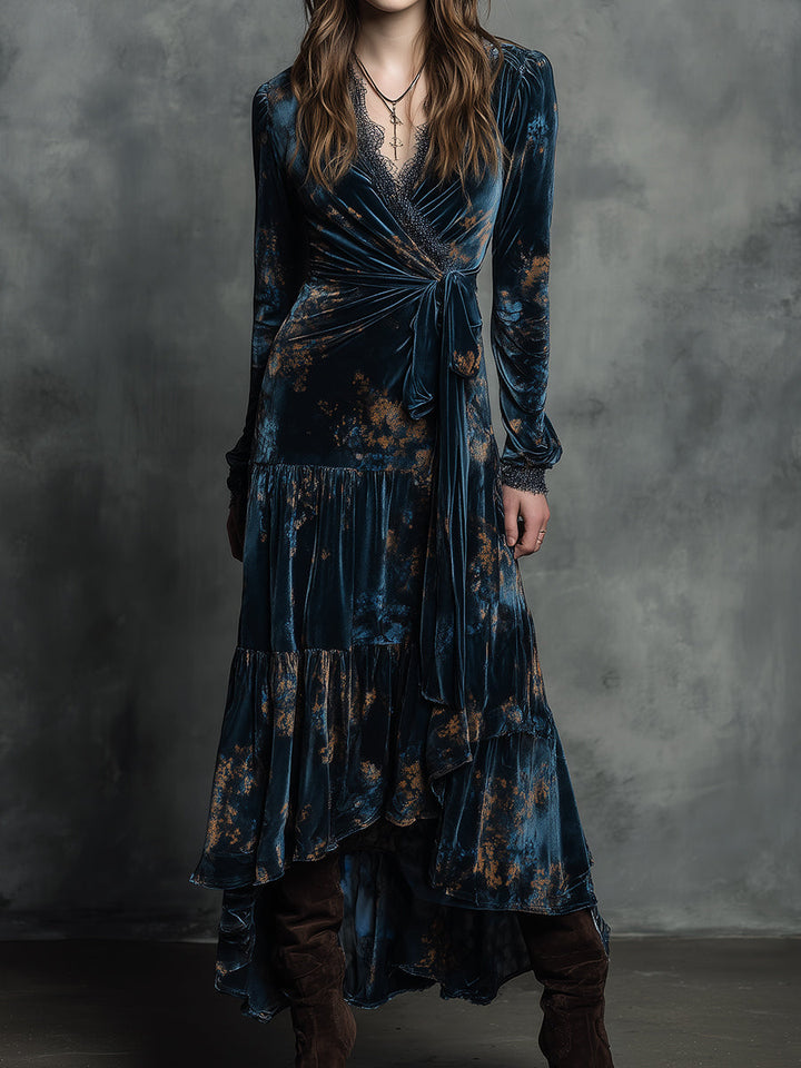 Morgan & Brooke | Azure Wrap Velvet Maxi Dress