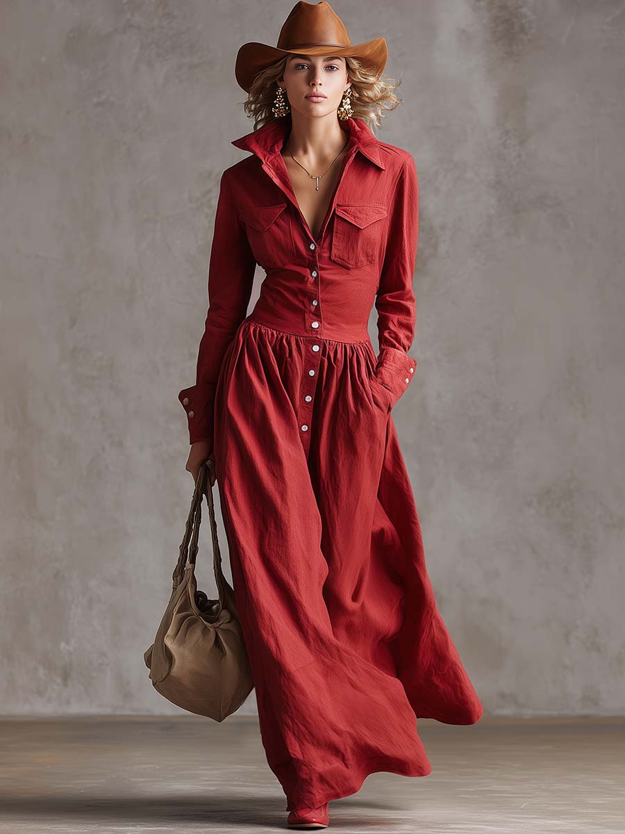 Morgan & Brooke | Red Linen Casual Dress