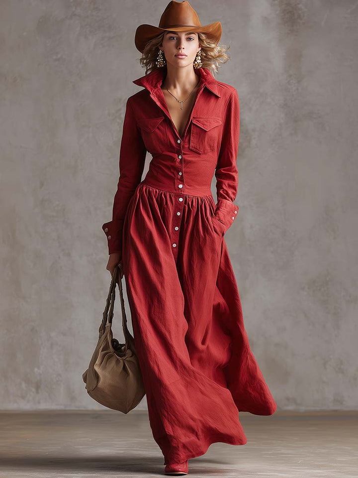 Morgan & Brooke | Red Linen Casual Dress