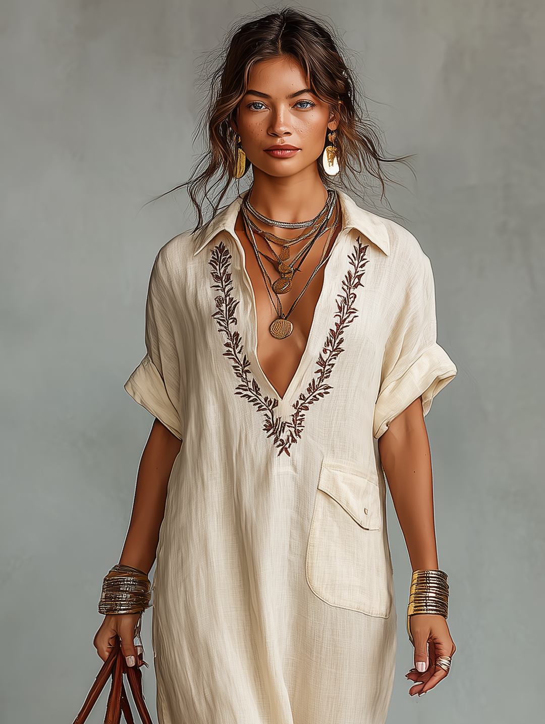 Morgan & Brooke | Red Linen Embroidered Dress