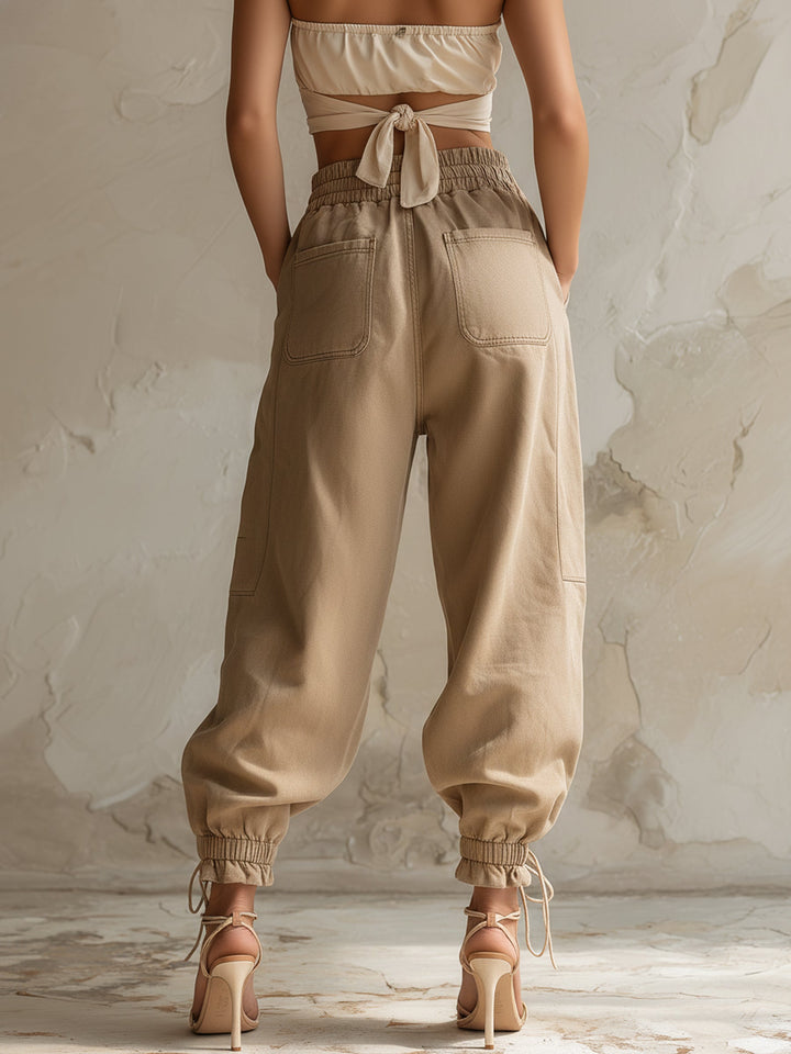 Morgan & Brooke | Light Wash Frayed Hem Denim Jogger Pants