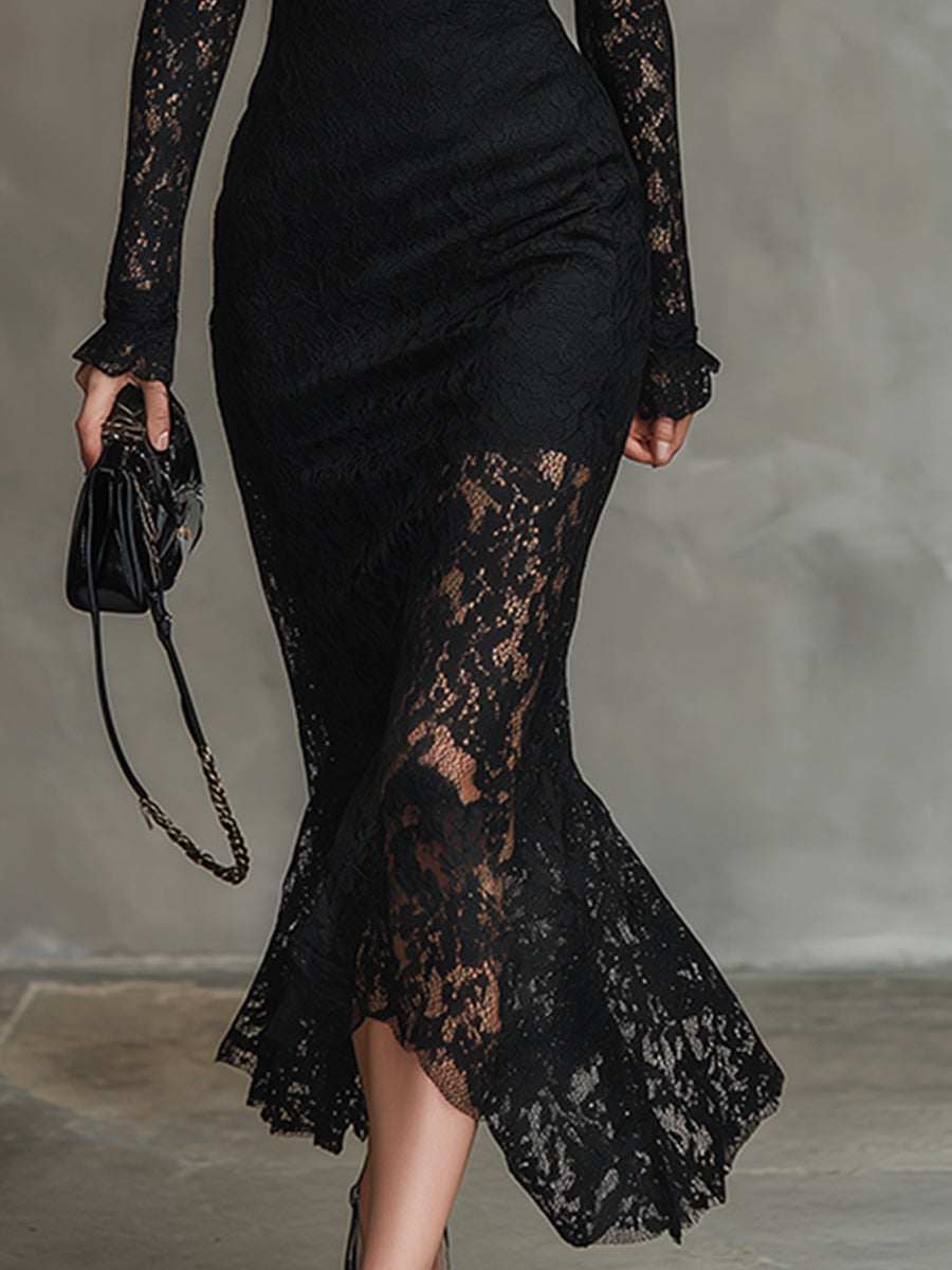 Morgan & Brooke | Black Lace Fishtail Evening Dress