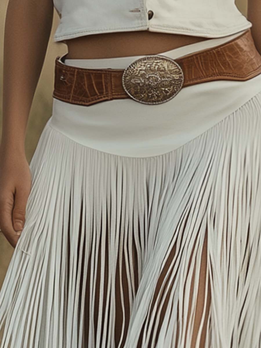 Morgan & Brooke | White Suede Tassel Casual Dress