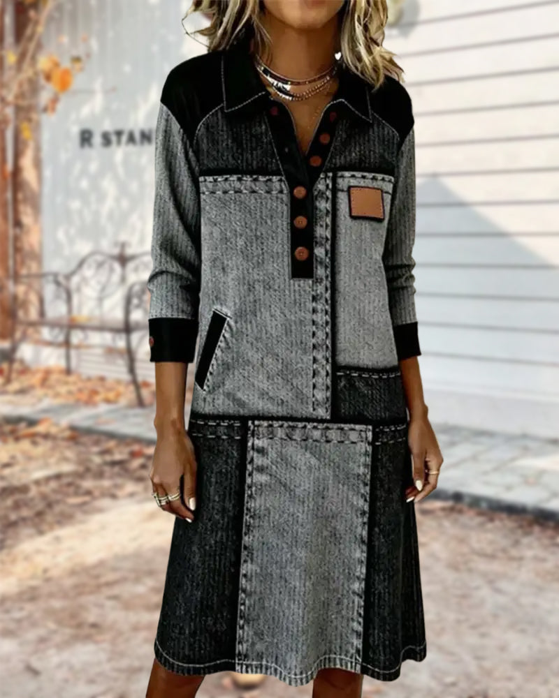 Morgan and Brooke | Dress | Button, Flip, V-neck, Color Block