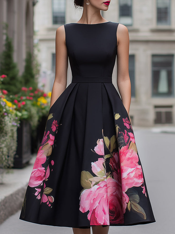 Morgan & Brooke | Multi Floral-Print Sleeveless Lightweight Woven Midi Dress