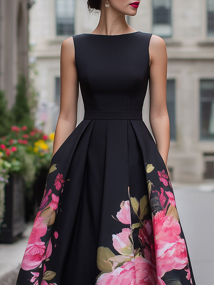 Morgan & Brooke | Multi Floral-Print Sleeveless Lightweight Woven Midi Dress