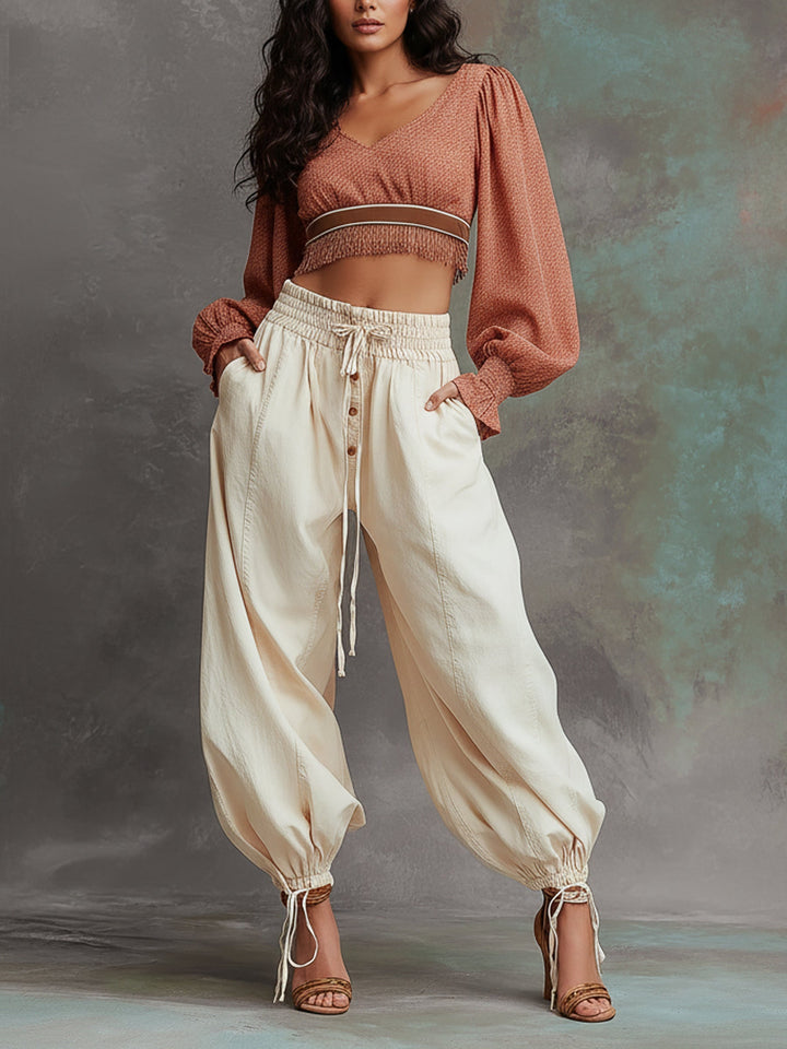 Morgan & Brooke | Light-Wash Loose-Fit Balloon-Leg Denim Pants