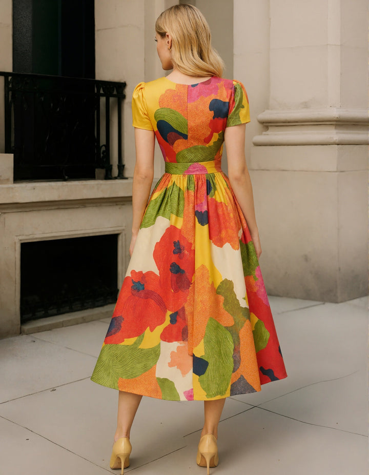 Morgan & Brooke | Red Satin A-Line Pleated Puff Dress