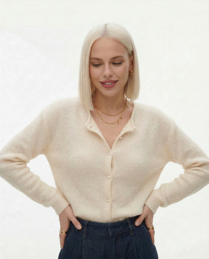 Morgan & Brooke | Ivory Ribbed Cropped Cotton-Blend Knit Top