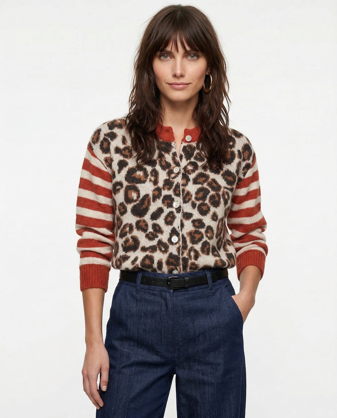 Morgan & Brooke | Tan Leopard-Stripe Print Relaxed Viscose Top