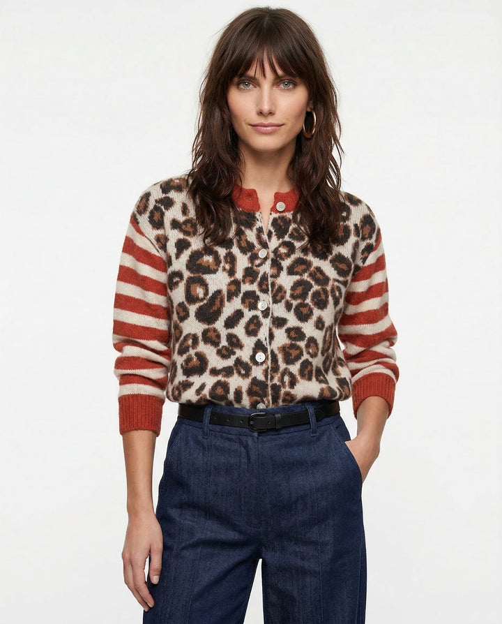 Morgan & Brooke | Tan Leopard-Stripe Print Relaxed Viscose Top