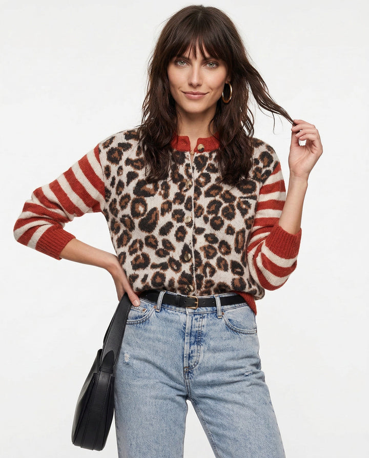 Morgan & Brooke | Tan Leopard-Stripe Print Relaxed Viscose Top