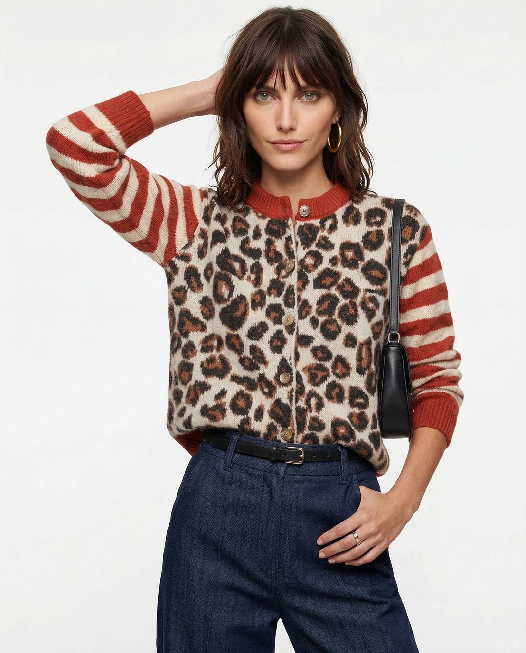 Morgan & Brooke | Tan Leopard-Stripe Print Relaxed Viscose Top