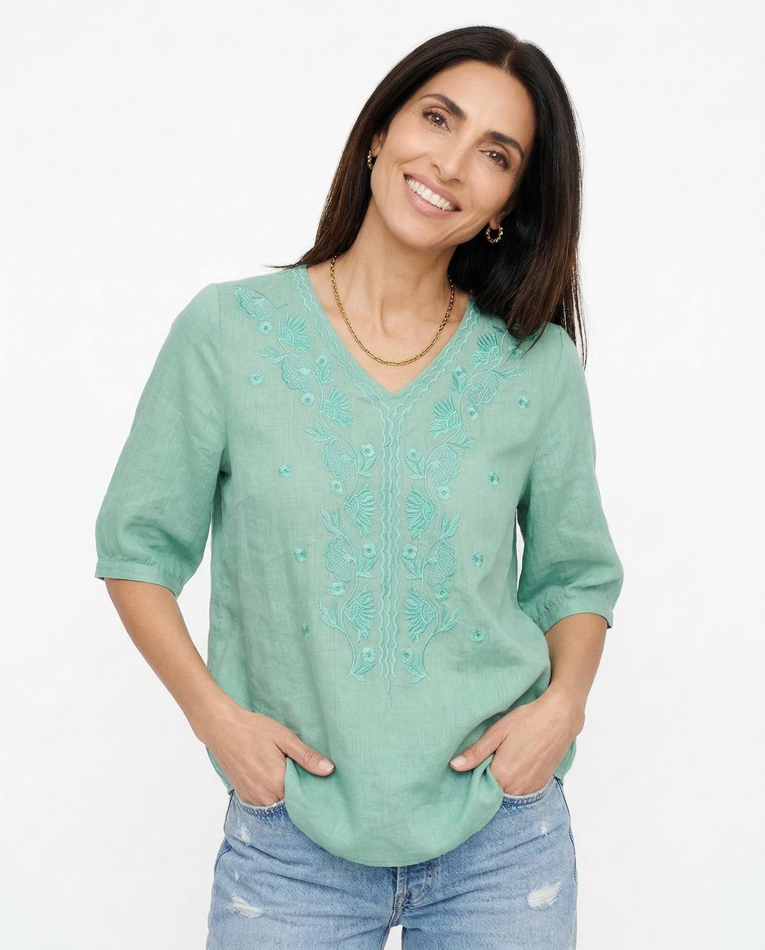 Morgan & Brooke | V-Neck Cotton Blouse