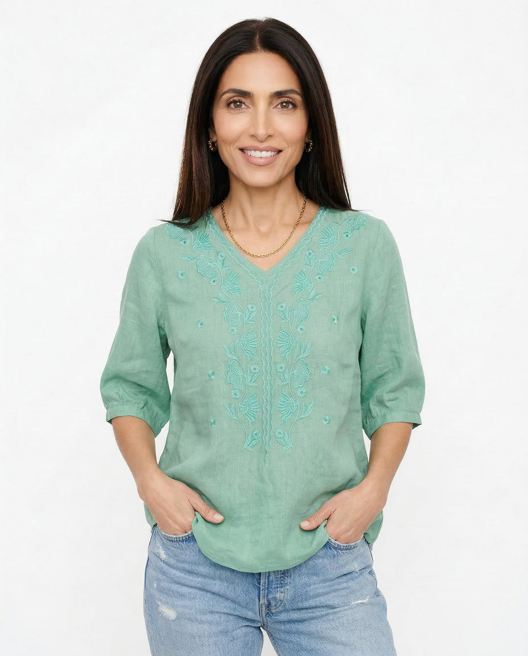 Morgan & Brooke | V-Neck Cotton Blouse