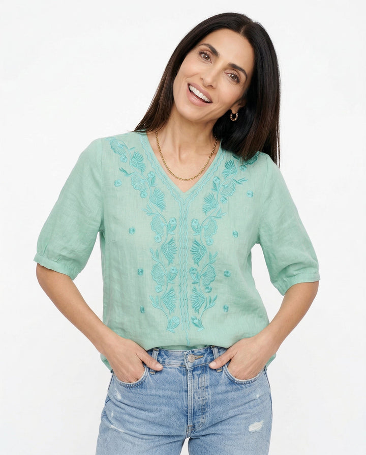 Morgan & Brooke | V-Neck Cotton Blouse