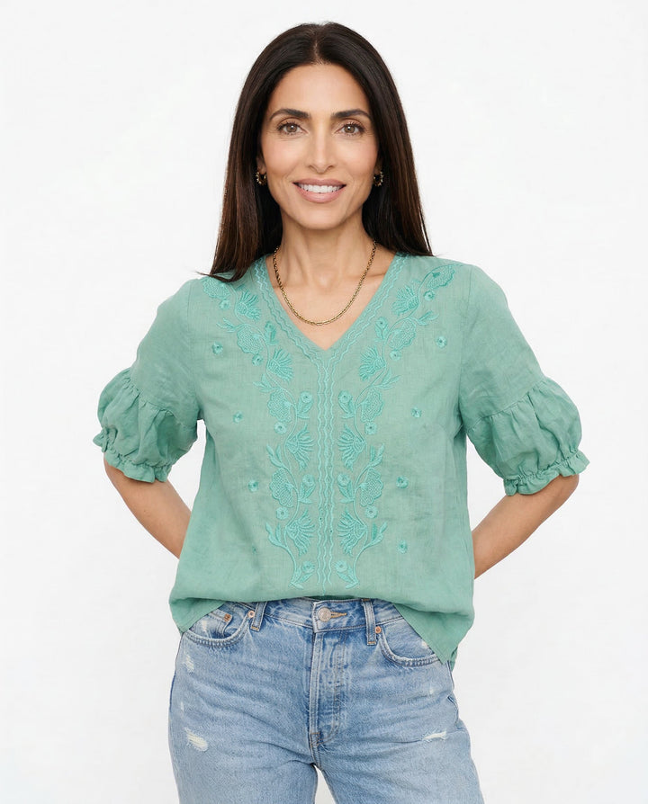 Morgan & Brooke | V-Neck Cotton Blouse