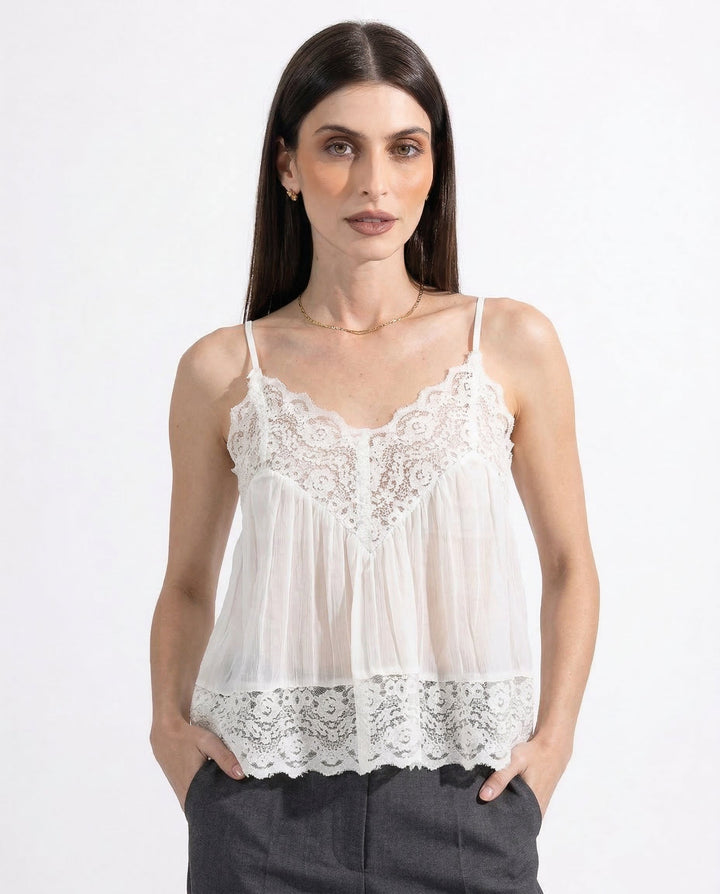 Morgan & Brooke | Ivory Lace-Trim Lightweight Silk-Blend Cami