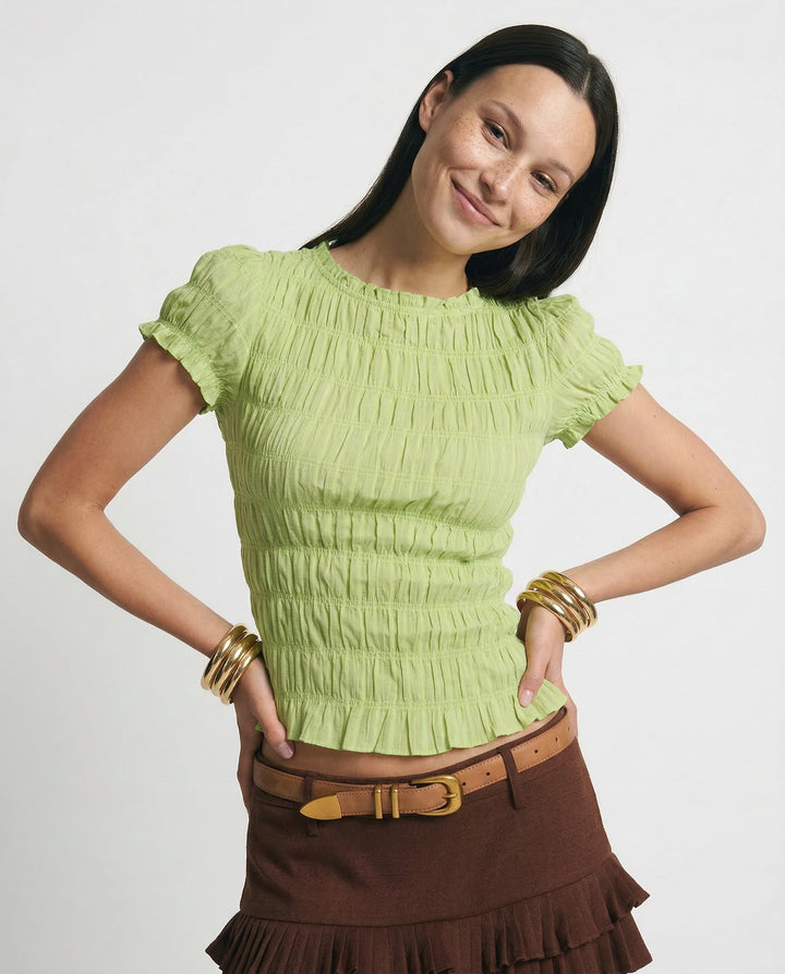 Morgan & Brooke | Ivory Ruffle-Trim Cotton Top