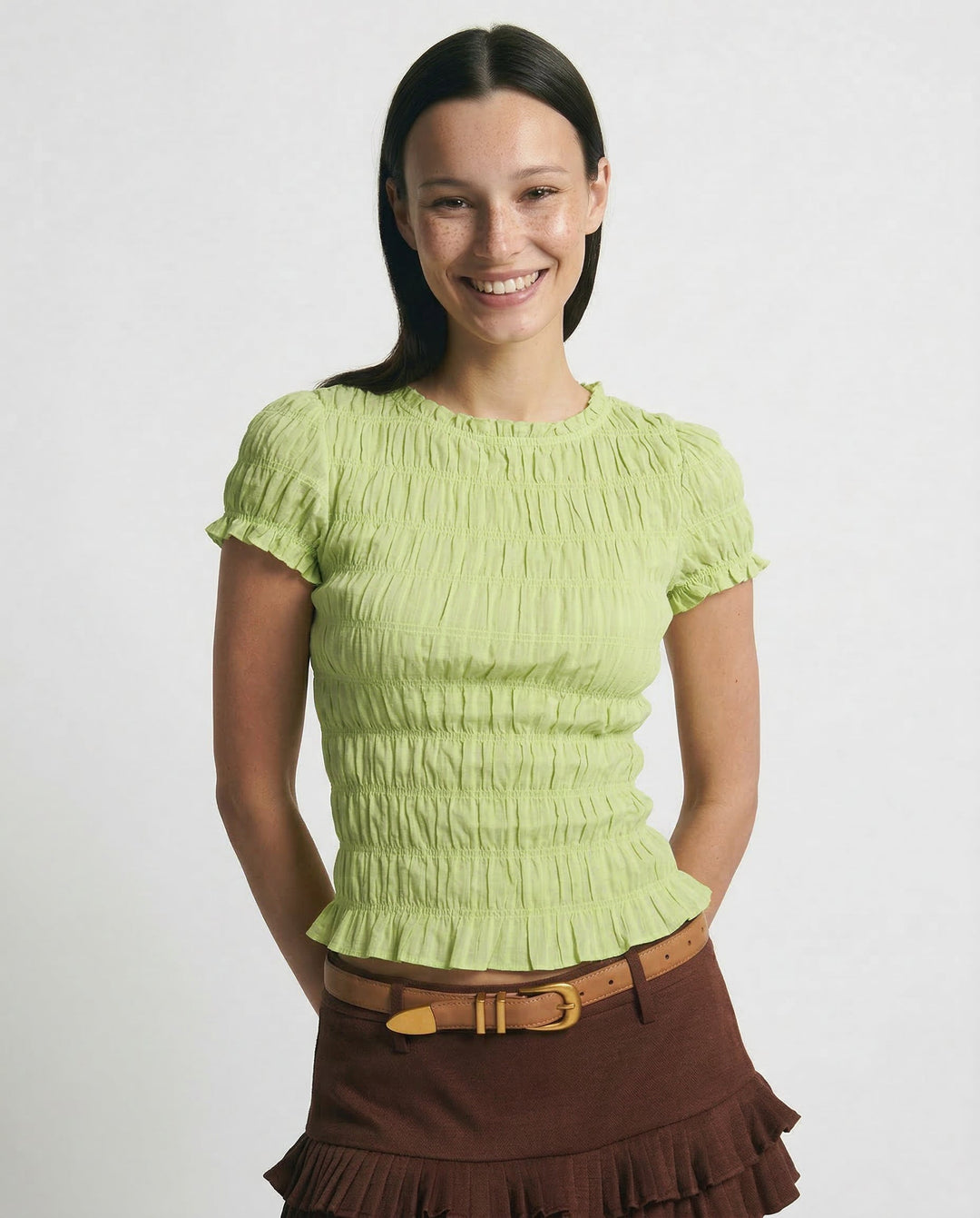 Morgan & Brooke | Ivory Ruffle-Trim Cotton Top