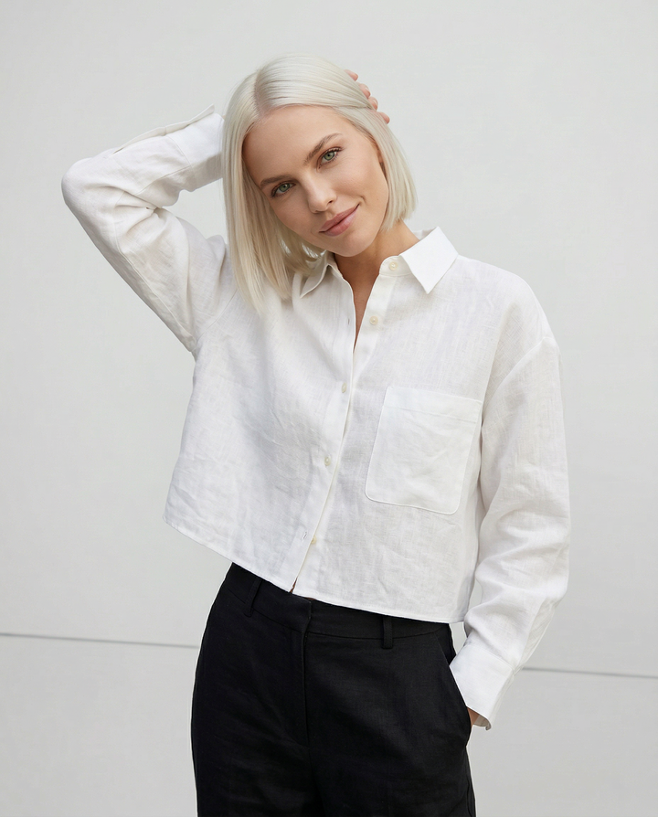 Morgan & Brooke | Cropped Long-Sleeve Linen Shirt
