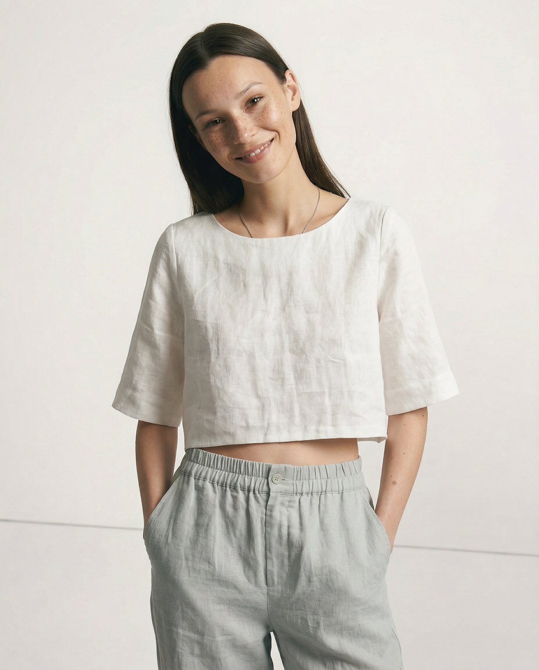 Morgan & Brooke | Boxy Cropped Linen Top