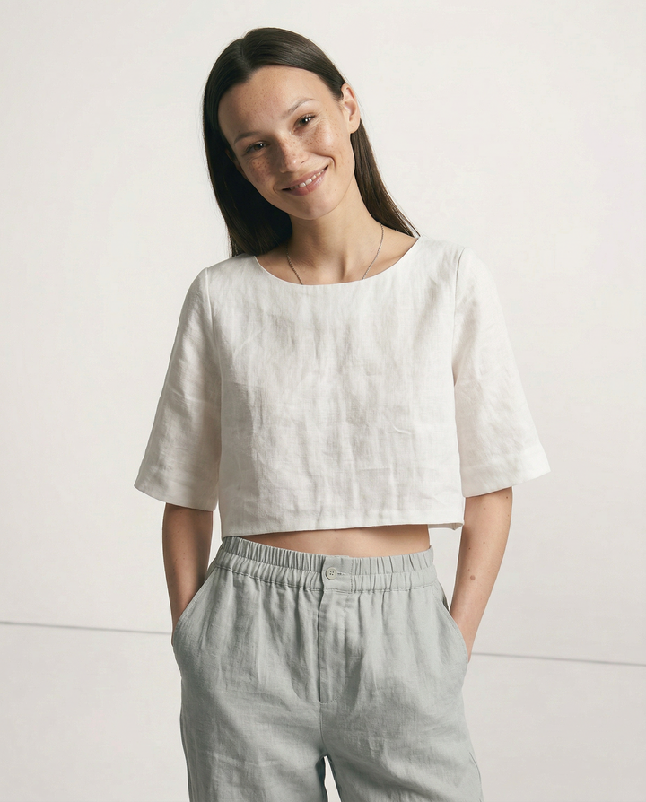 Morgan & Brooke | Boxy Cropped Linen Top