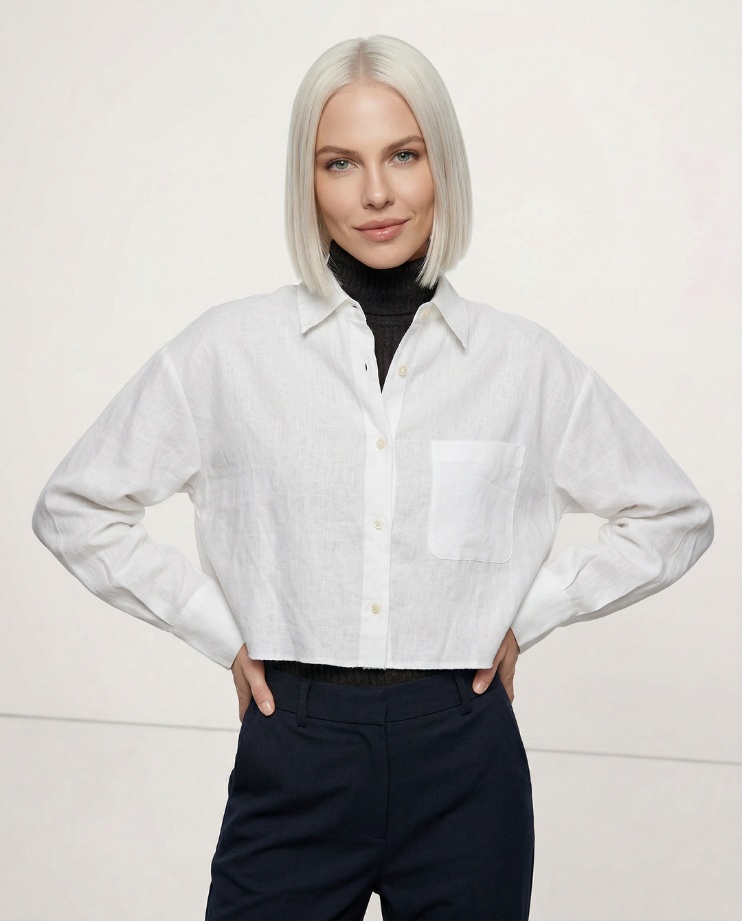 Morgan & Brooke | Cropped Long-Sleeve Linen Shirt