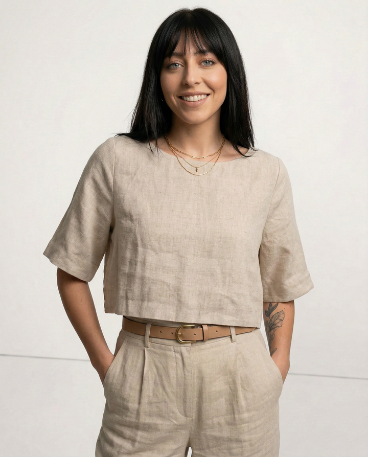 Morgan & Brooke | Boxy Cropped Linen Top