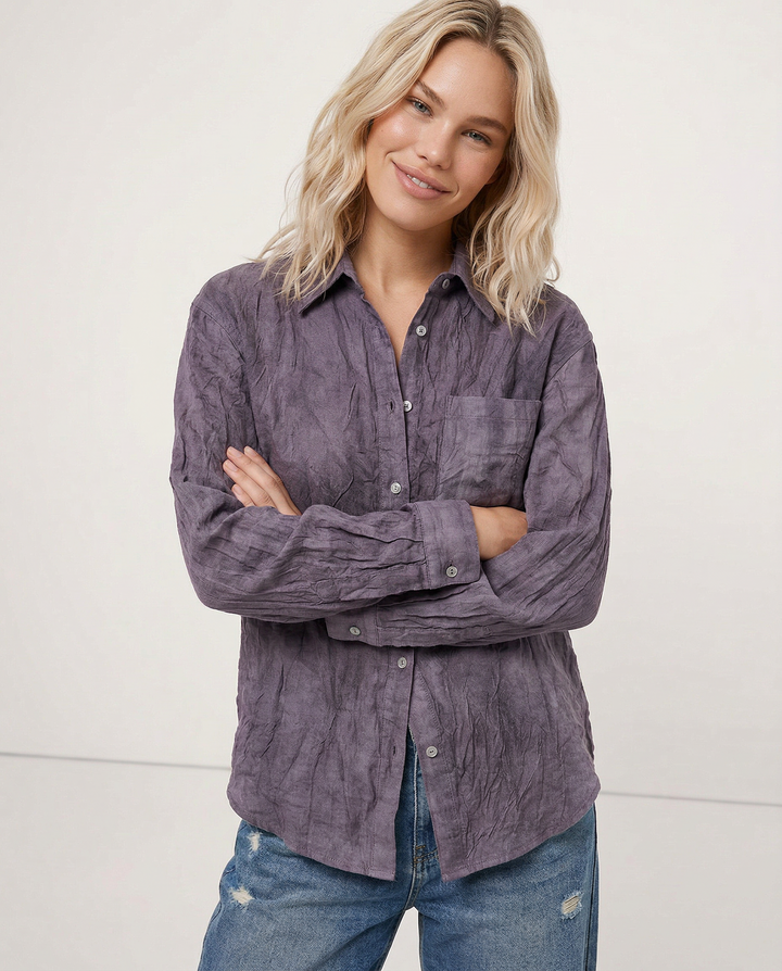 Morgan & Brooke | Natural Pleated Button-Up Linen Shirt