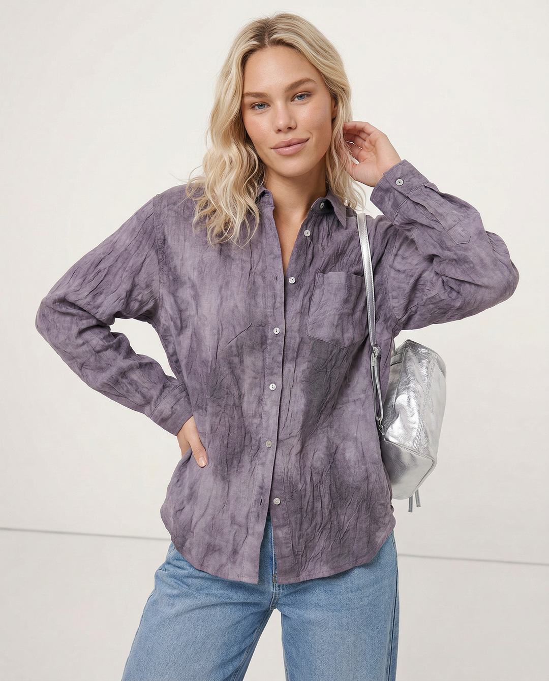 Morgan & Brooke | Natural Pleated Button-Up Linen Shirt