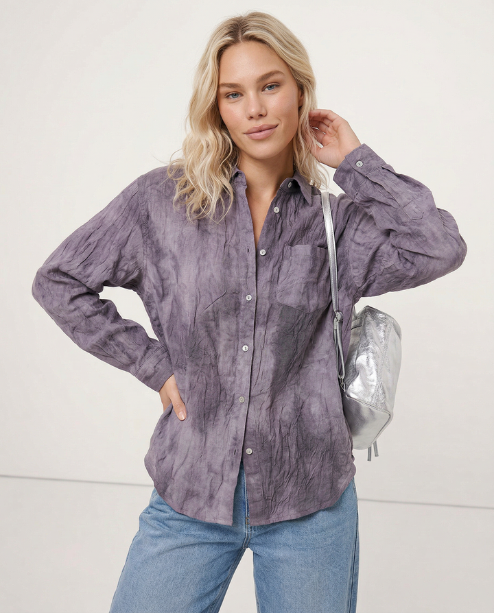 Morgan & Brooke | Natural Pleated Button-Up Linen Shirt