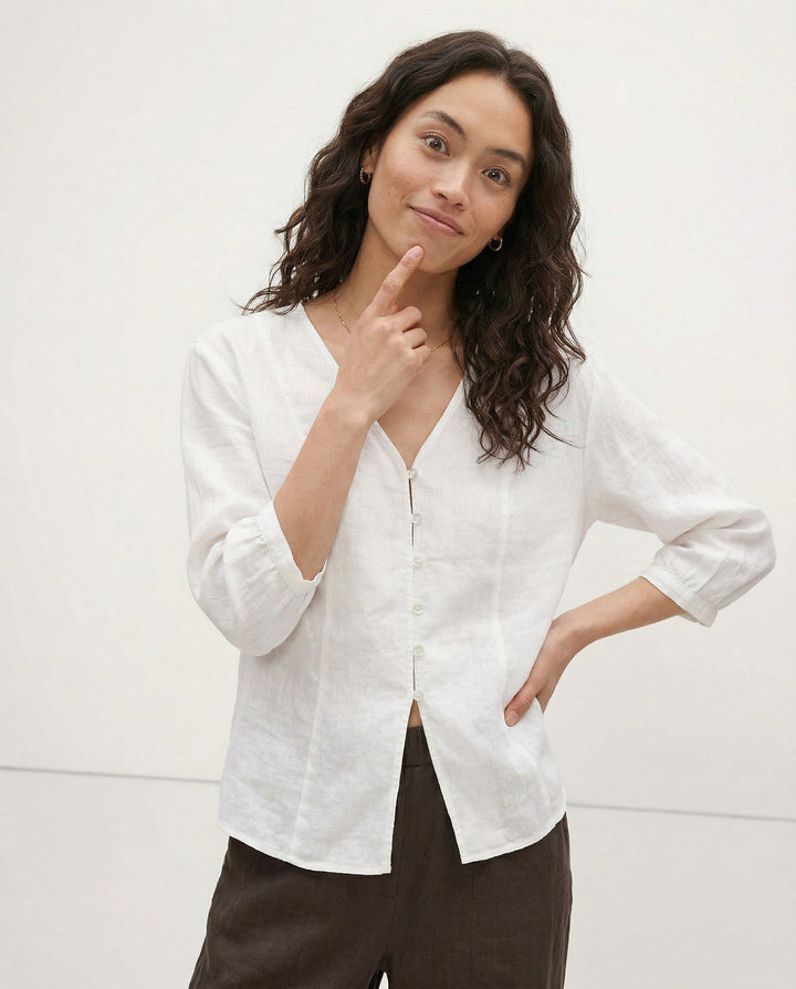 Morgan & Brooke | Fitted V-Neck Linen Blouse