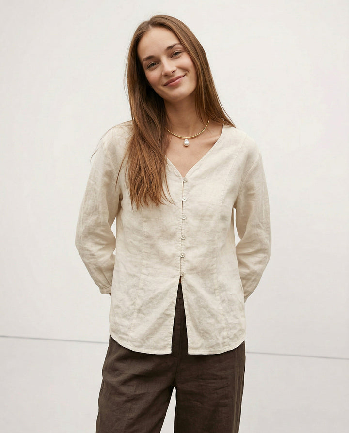 Morgan & Brooke | Fitted V-Neck Linen Blouse