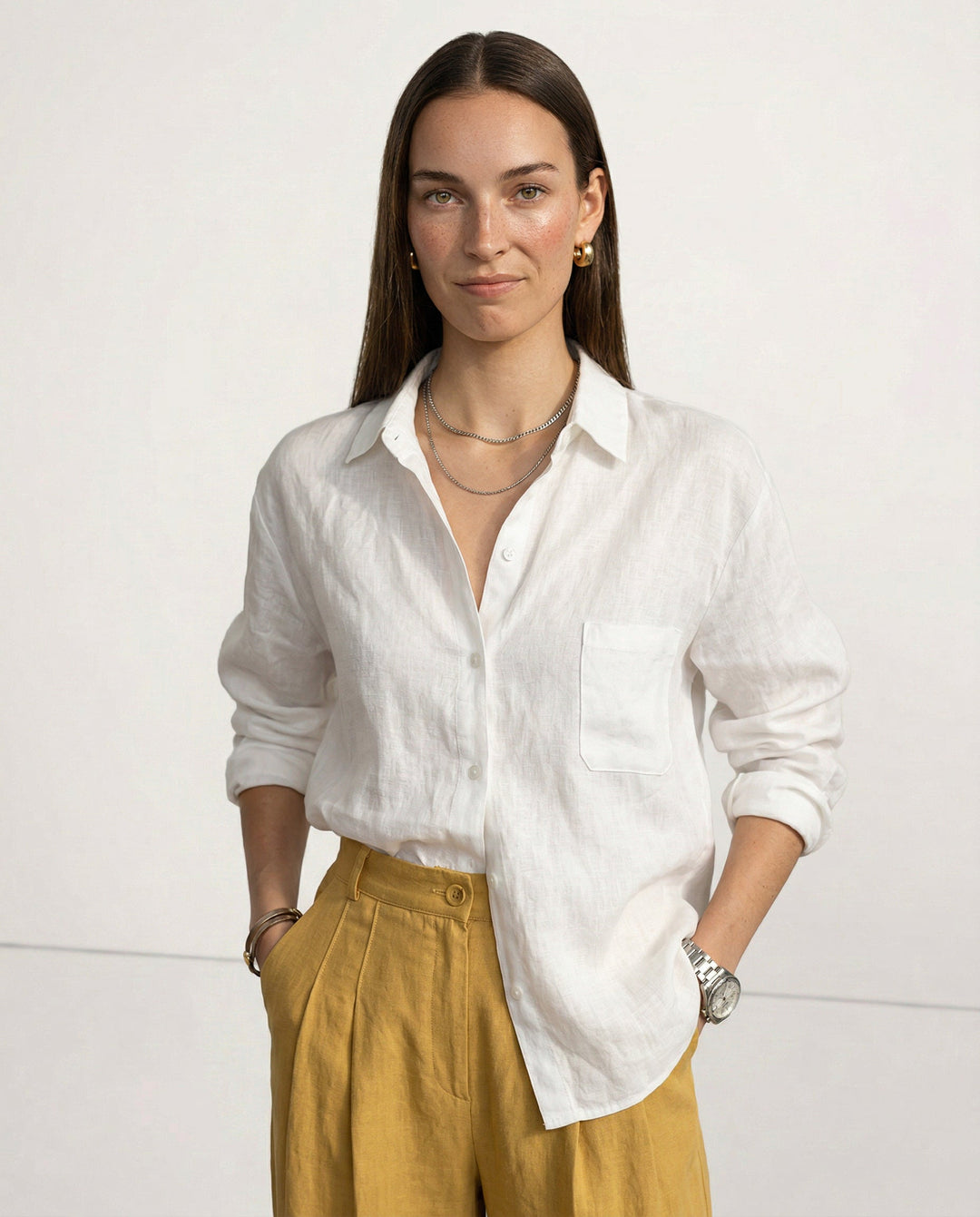 Morgan & Brooke | Open-Collar Linen Shirt
