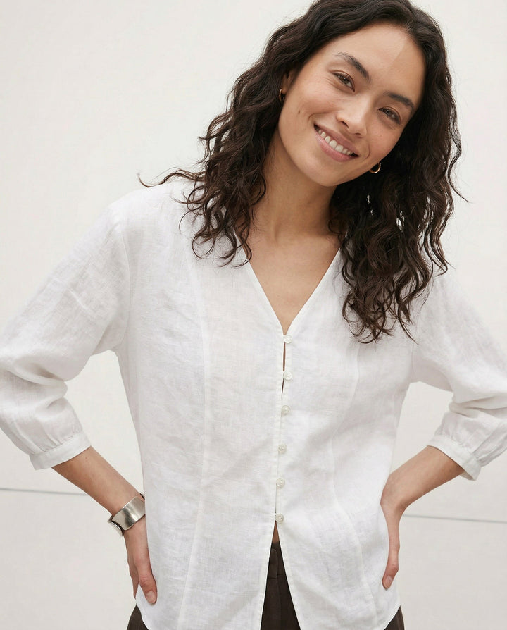 Morgan & Brooke | Fitted V-Neck Linen Blouse