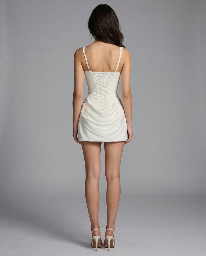 Morgan & Brooke | Black Draped Satin Mini Dress