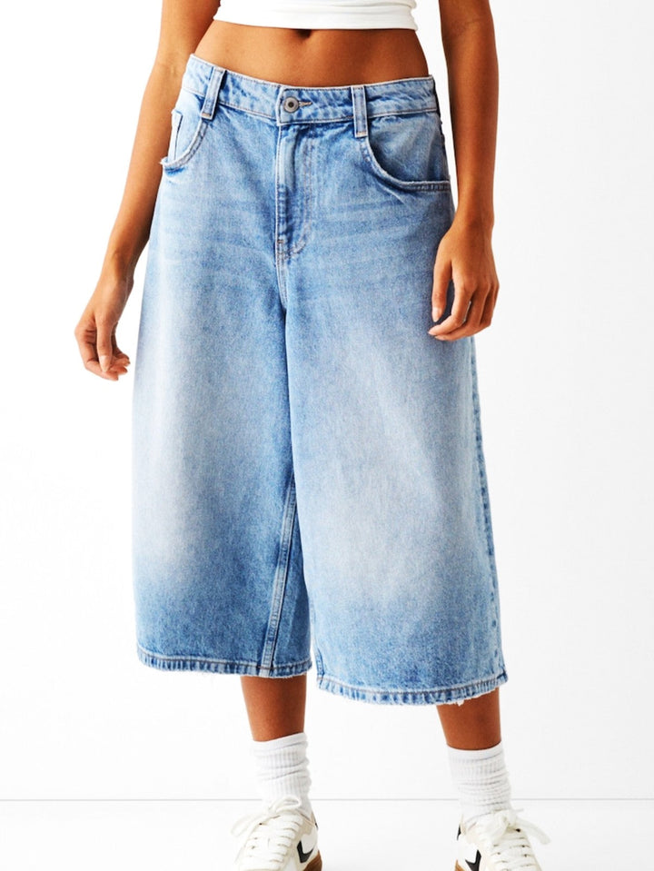 Morgan & Brooke | High-Waist Relaxed-Fit Denim Bermuda Shorts