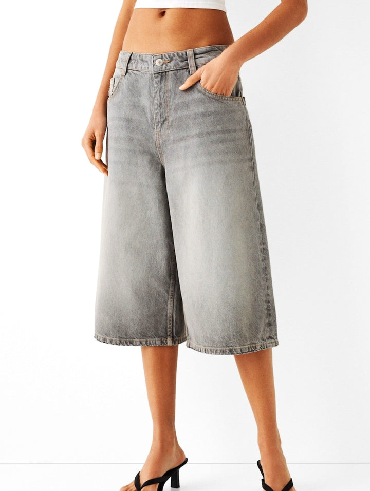 Morgan & Brooke | High-Waist Relaxed-Fit Denim Bermuda Shorts