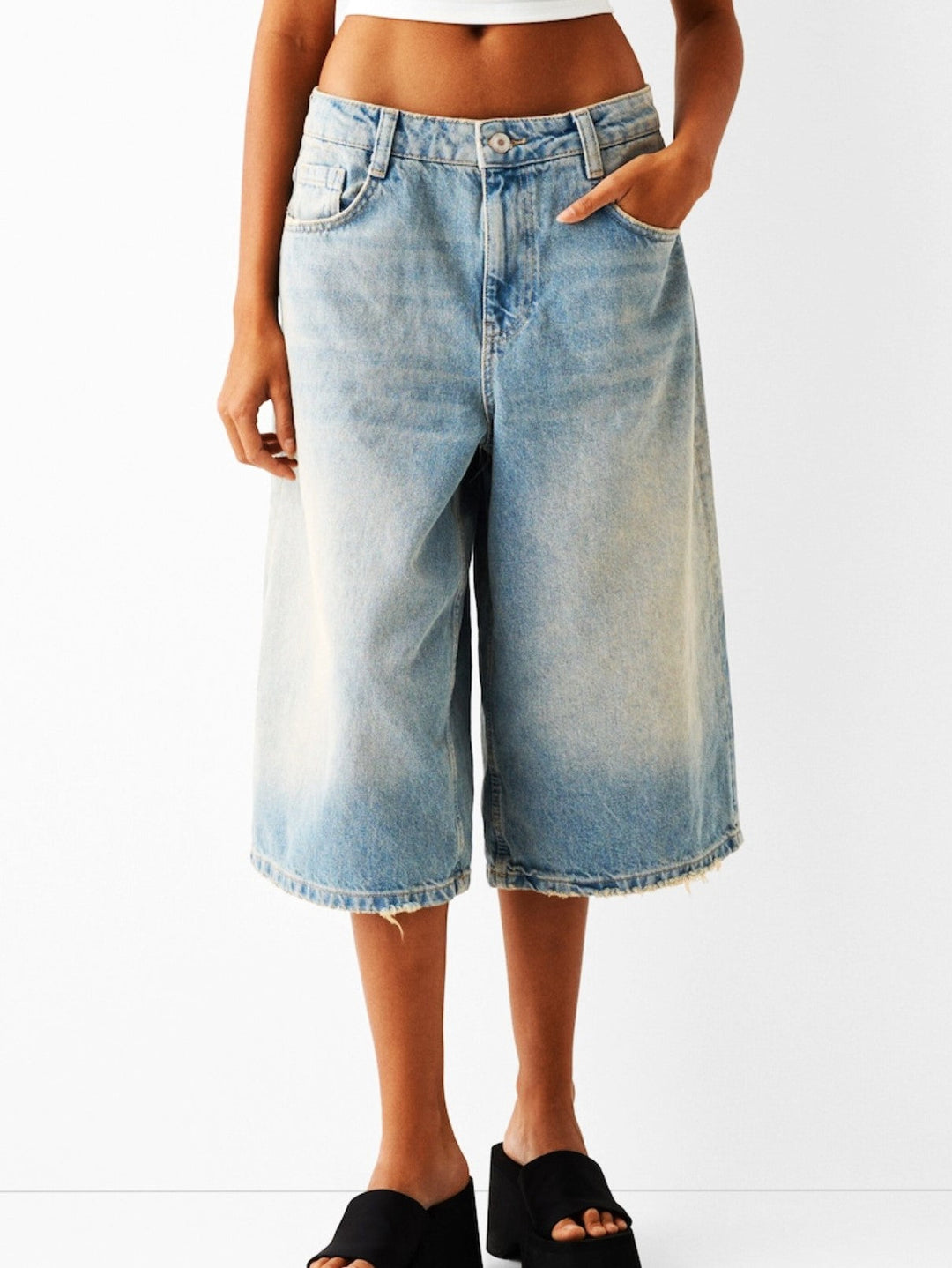 Morgan & Brooke | High-Waist Relaxed-Fit Denim Bermuda Shorts