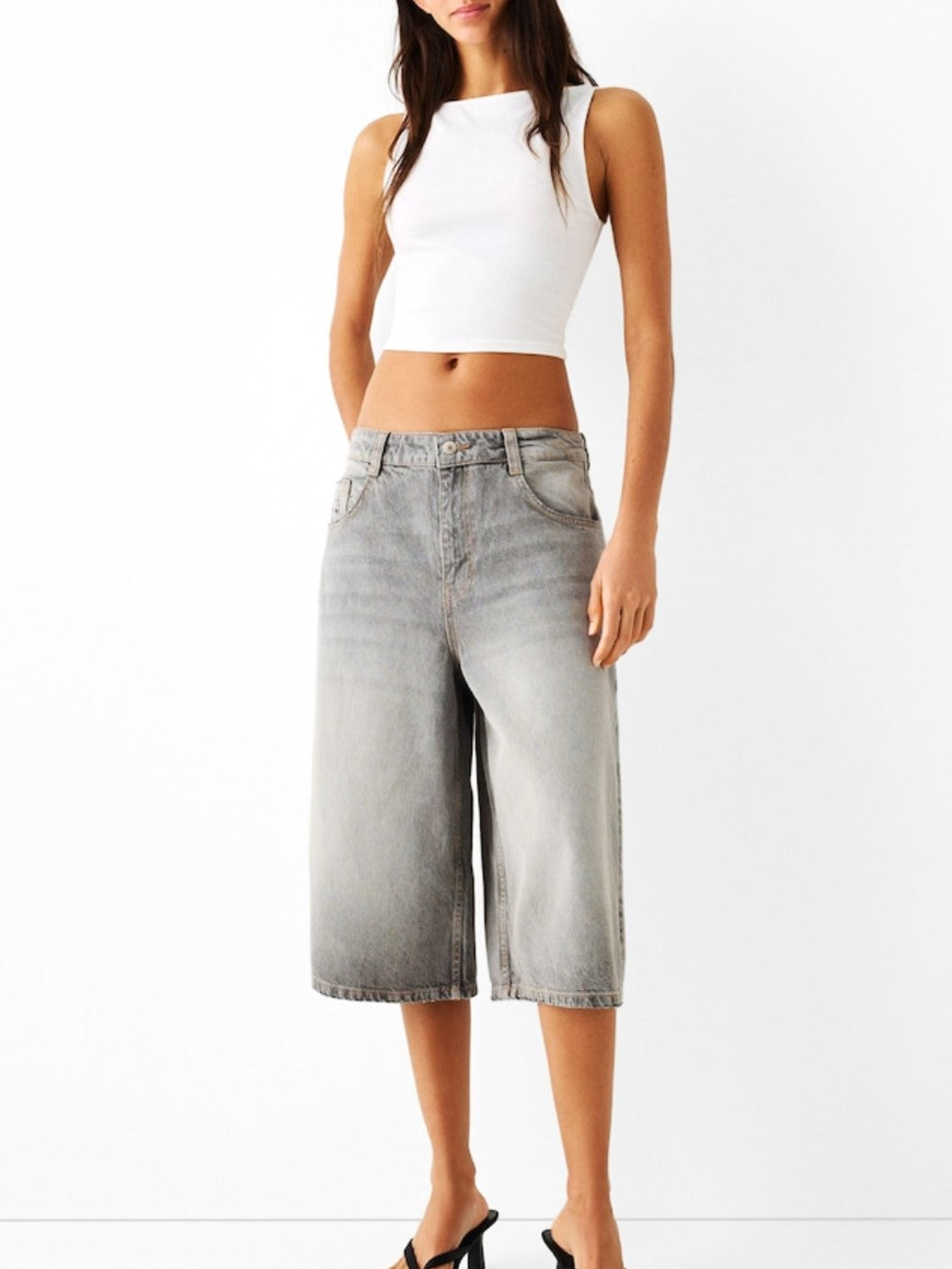 Morgan & Brooke | High-Waist Relaxed-Fit Denim Bermuda Shorts