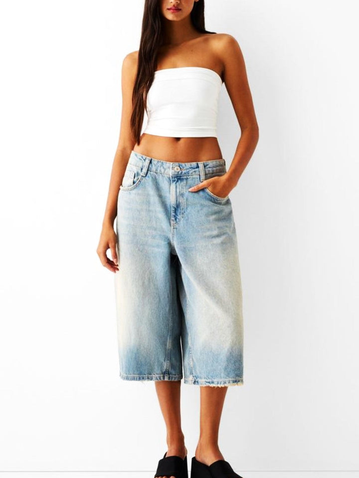 Morgan & Brooke | High-Waist Relaxed-Fit Denim Bermuda Shorts
