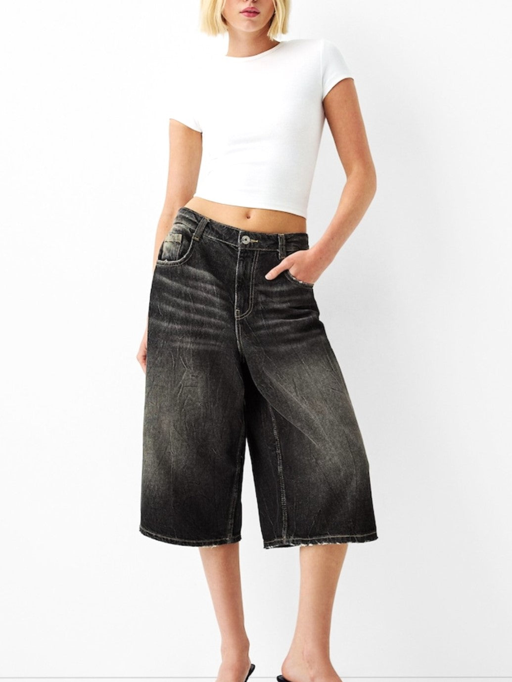 Morgan & Brooke | High-Waist Relaxed-Fit Denim Bermuda Shorts