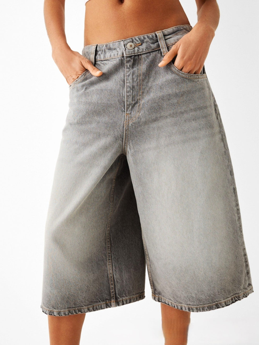 Morgan & Brooke | High-Waist Relaxed-Fit Denim Bermuda Shorts