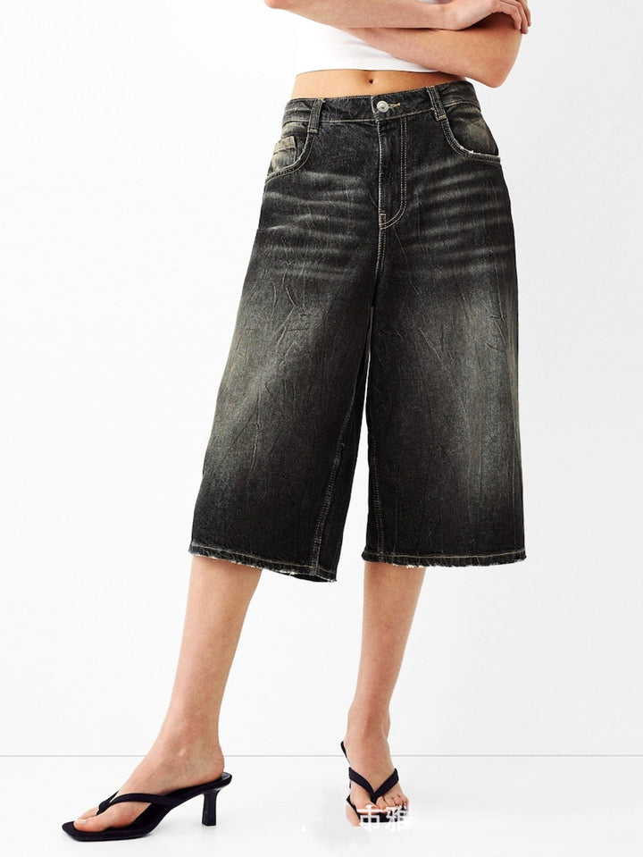 Morgan & Brooke | High-Waist Relaxed-Fit Denim Bermuda Shorts
