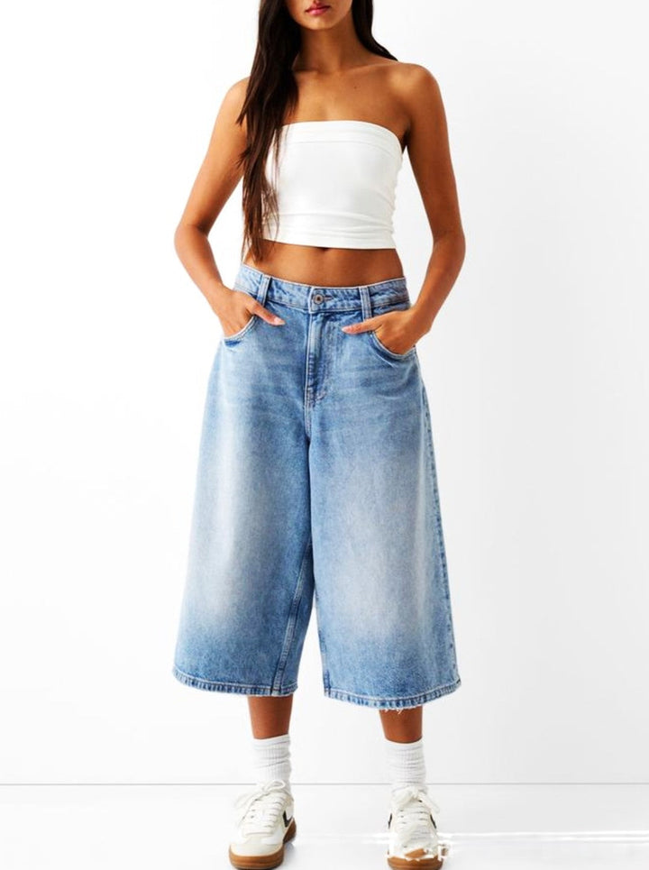 Morgan & Brooke | High-Waist Relaxed-Fit Denim Bermuda Shorts