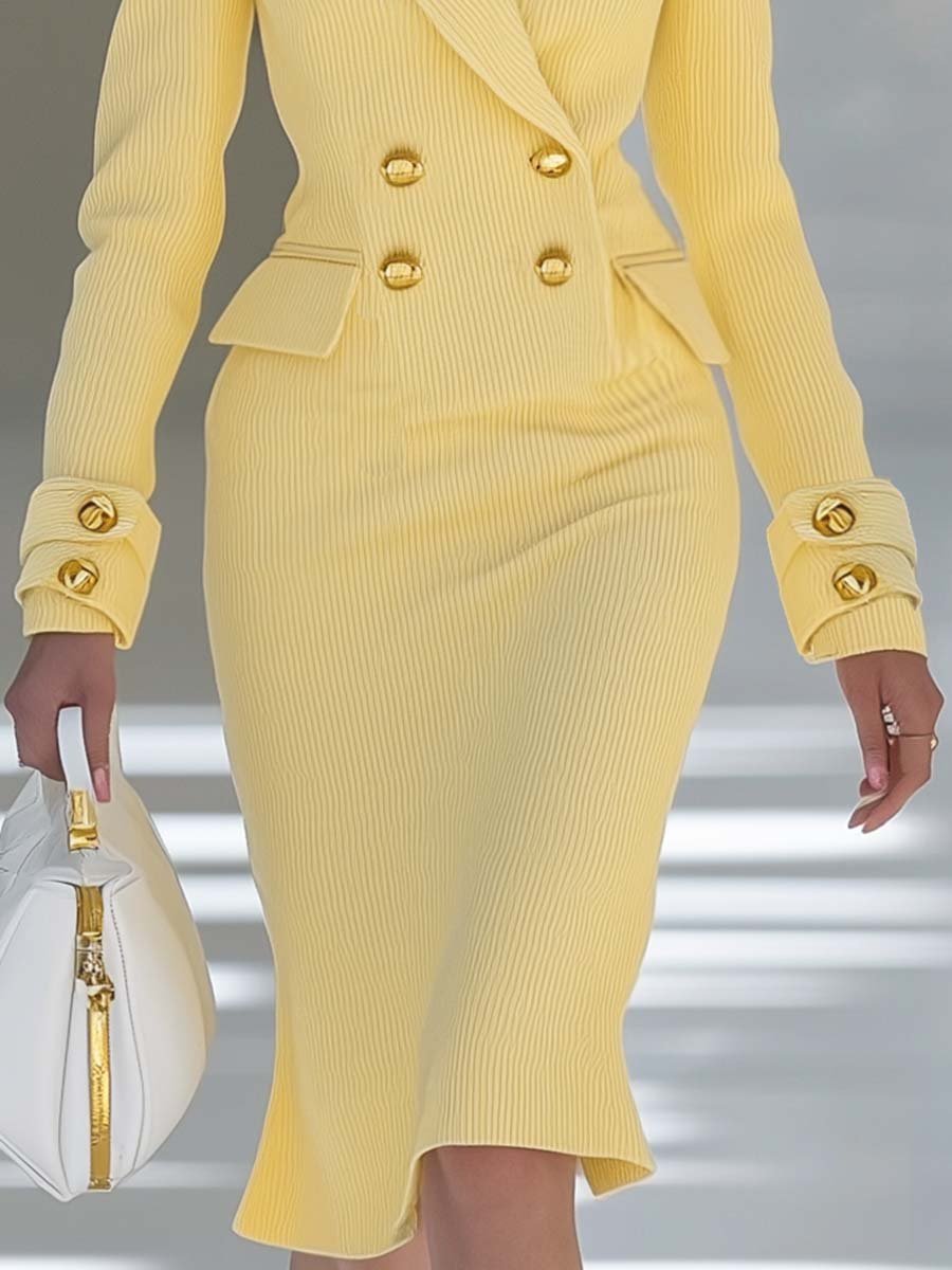 Morgan & Brooke | Yellow Knit V-Neck Evening Dress