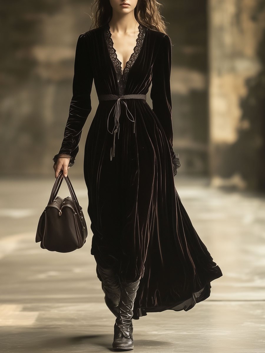 Morgan & Brooke | Velvet V-Neck Evening Dress
