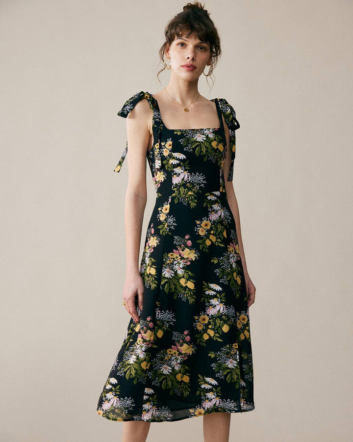 Morgan and Brooke | Floral Midi Dress for Women in Black